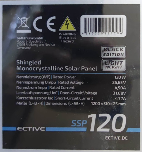 Panneau solaire monocristallin semi-rigide ECTIVE SSP 120W