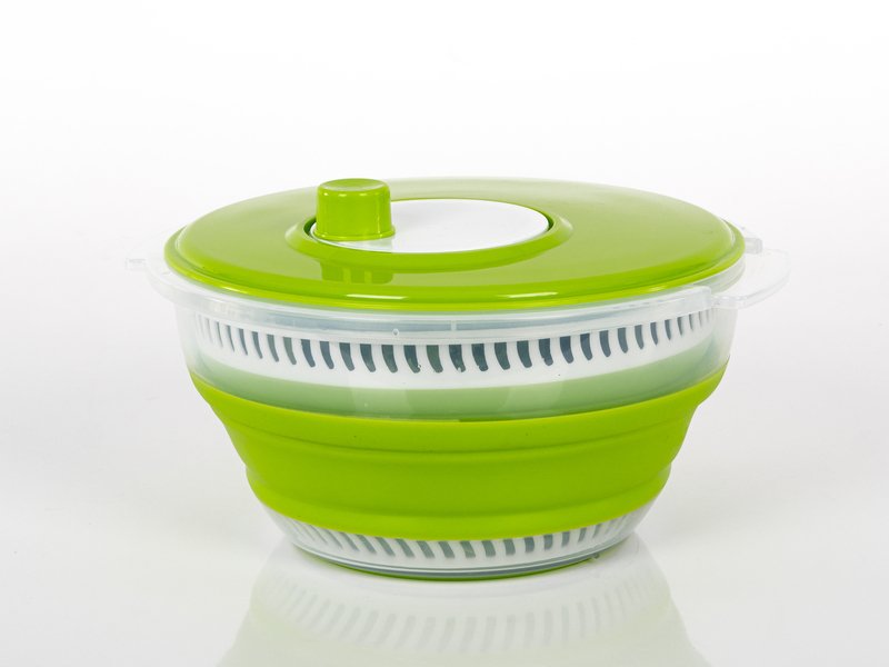 Essoreuse à Salade Rétractable Blanc Taupe - 28x30x15cm - Silicone Pratique