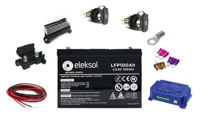 Kit instalación ELEKSOL 100Ah BMS/Bluetooth con Booster LIPPERT 25Ah