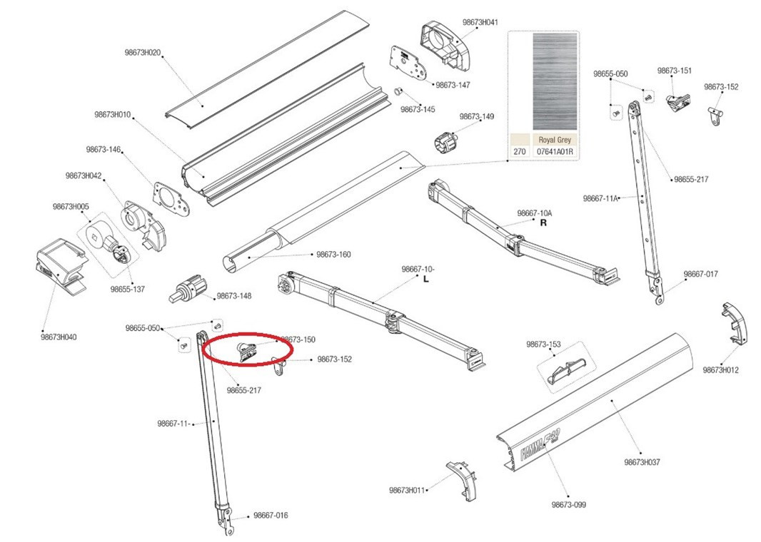 Support pied gauche de remplacement FIAMMA pour auvent F40