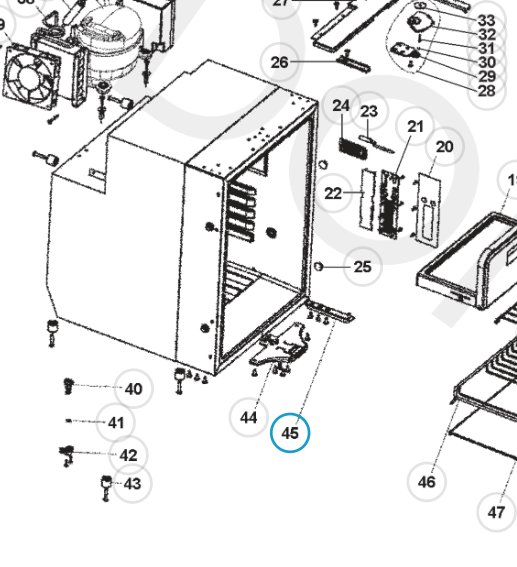 Replacement lower hinge for DOMETIC CRX/CRP refrigerator door