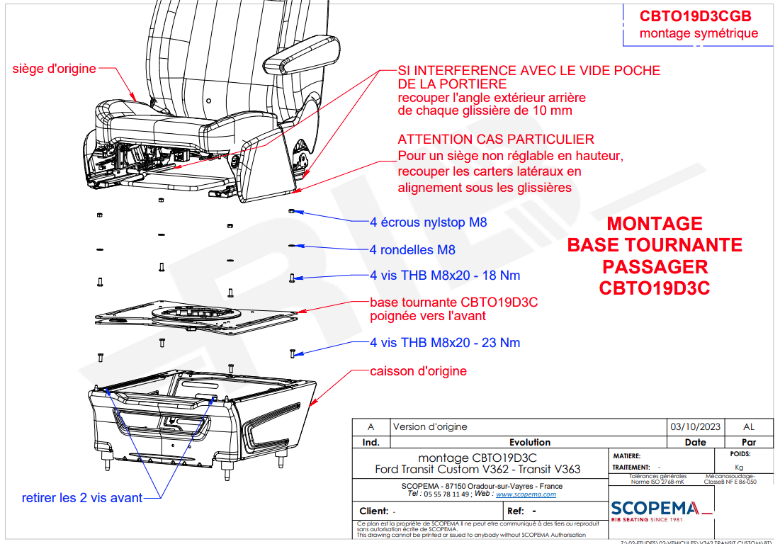 Base giratòria SCOPEMA Ford Transit Van/Transit Custom 2014-2023 (Copilot)