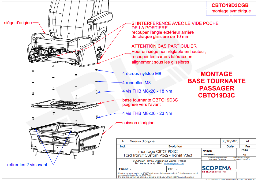 Drehkonsole SCOPEMA Ford Transit Van/Custom, Beifahrersitz