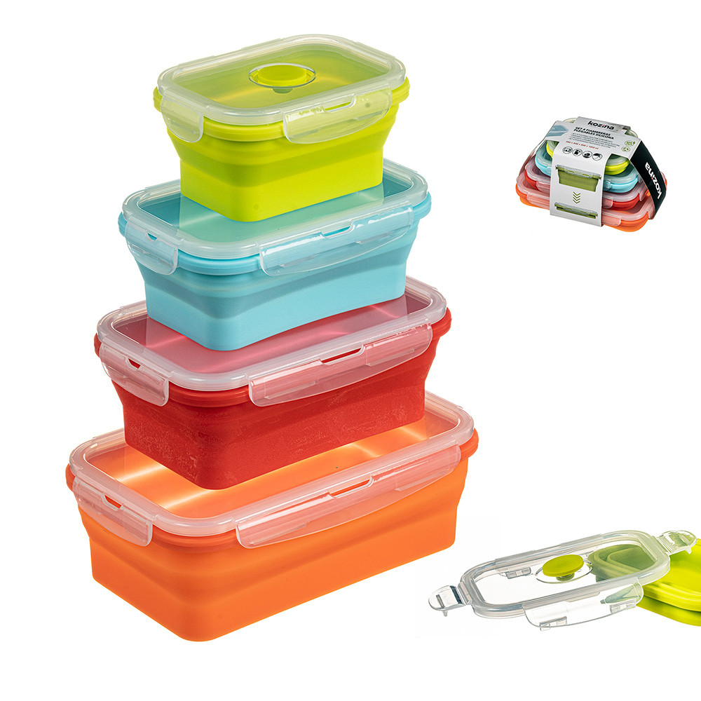 Set of 4 KOZINA silicone folding lunch boxes