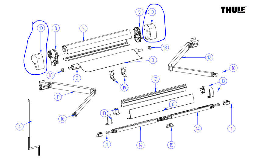 Side covers for THULE 5102 awning (original VW California) anthracite