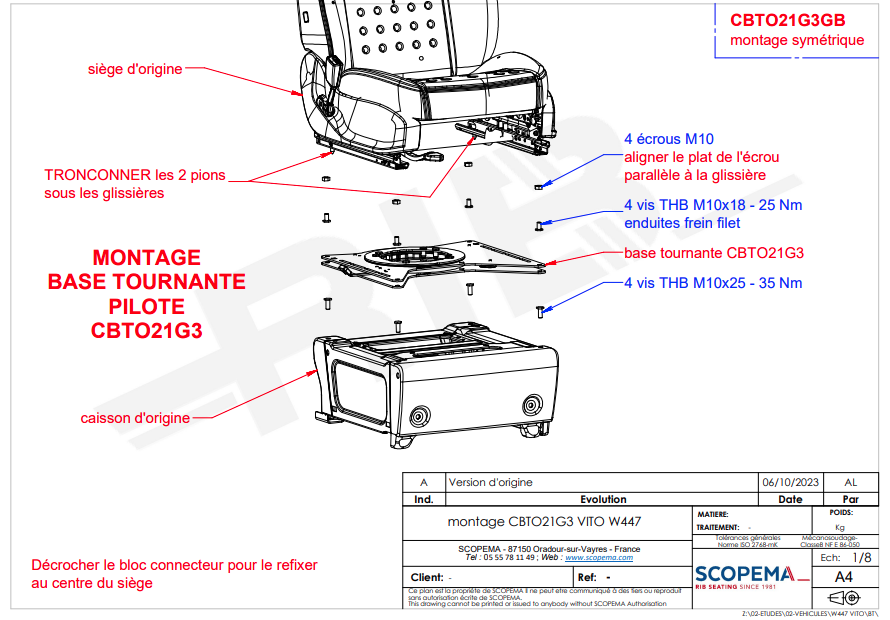 Embase pivotante SCOPEMA Vito/V-Klass W447 & Sprinter M907 (Pilote)