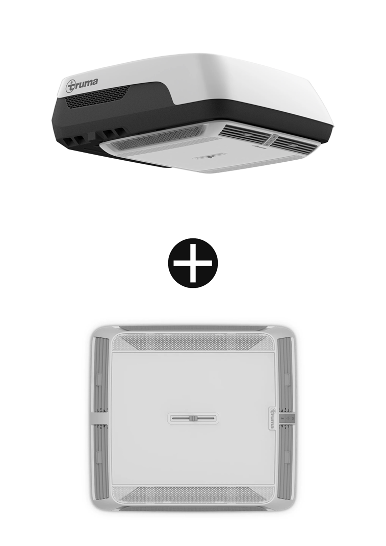 Aventa Compact Plus 2.ª generación. Unidad exterior en blanco/negro + difusor Premium en color Cappuccino/Stone.