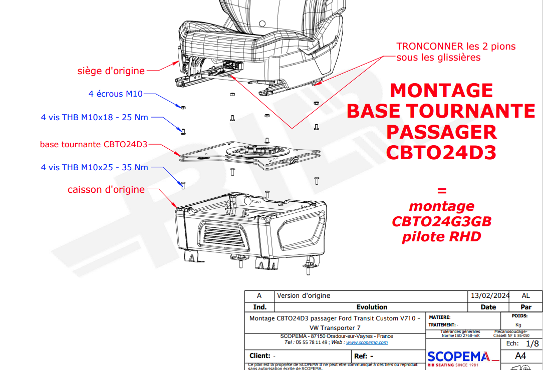 Ford Transit Custom V710/VW T7 Transporter,Caravelle rotating base (Co-pilot)
