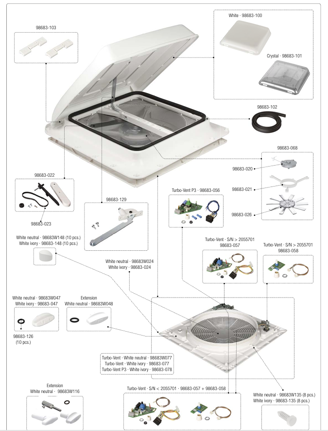 Spare parts for Skylight 40x40 FIAMMA Turbo-Vent B-STOCK