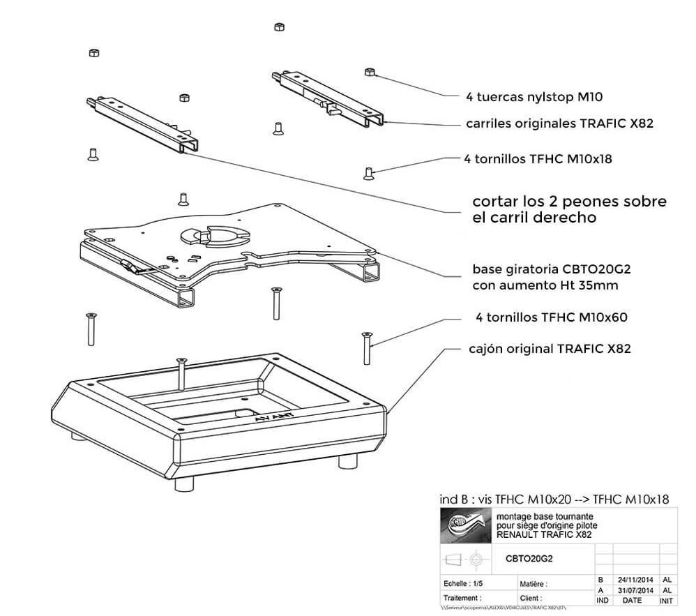 Swivel seat base SCOPEMA Trafic Vivaro Talento X82 from 2015 onwards, Driver