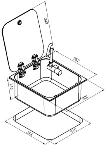 Sink with faucet 352x322mm