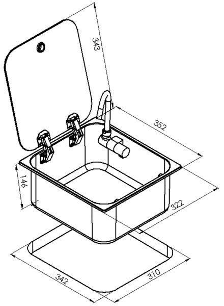 Fregadero con grifo 352x322mm