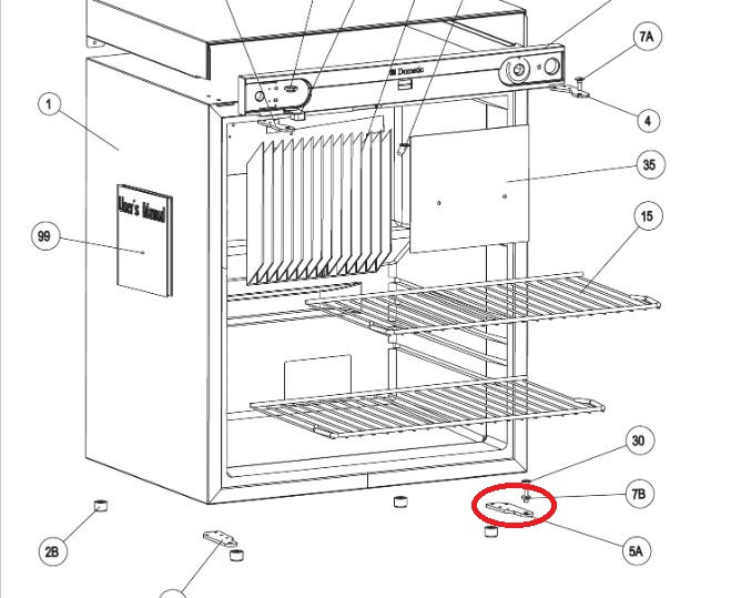 Bisagra inferior derecha nevera DOMETIC RF/RA/RM/RH/RGE