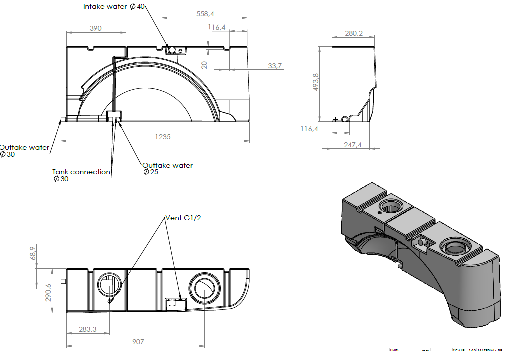 Radlauftank mit trennbaren Frischwassertanks 93 Liter VW T5/T6