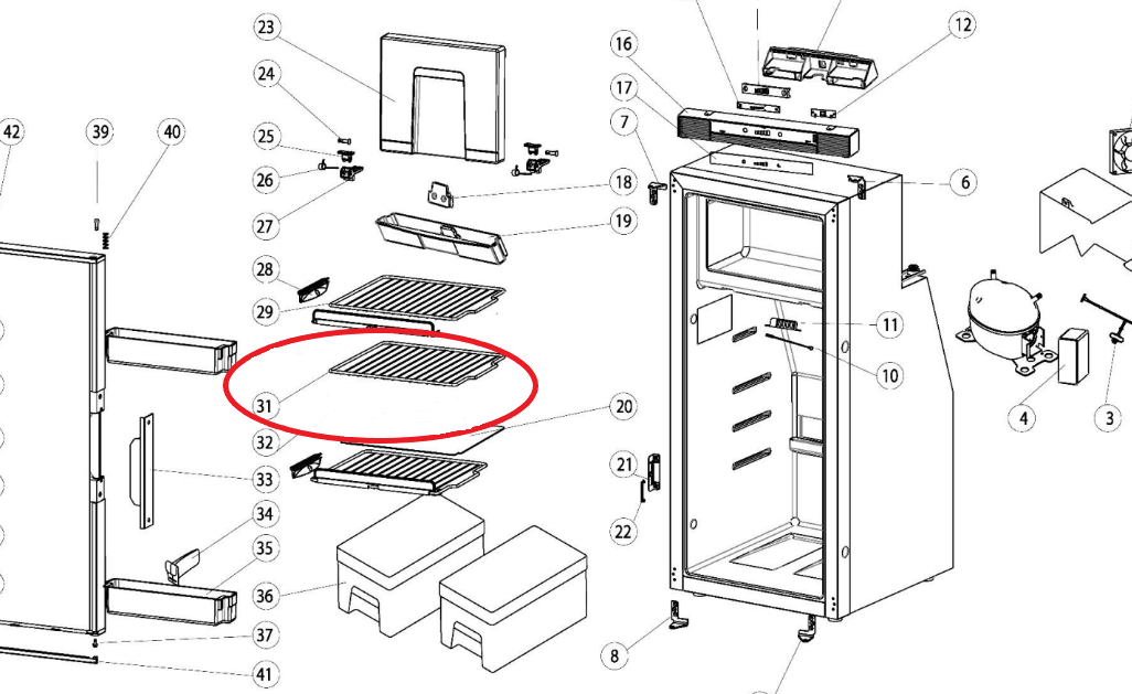 Repuesto bandeja grande para nevera THETFORD T2090 (E/C) Repuesto bandeja grande para nevera THETFORD T2090 (E/C)