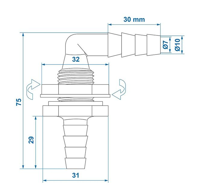 Fitting grommet 10/12mm 90º