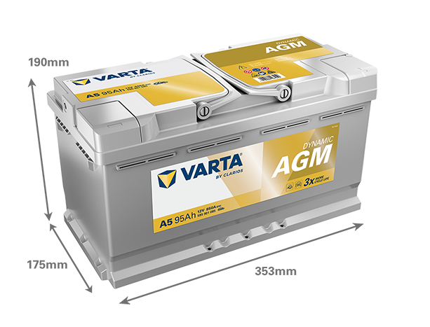 AGM-Batterie 12 V VARTA 95 Ah DYNAMIC AGM