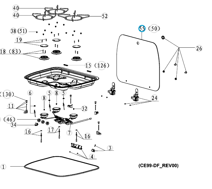 Glass cover for HBG3445 DOMETIC