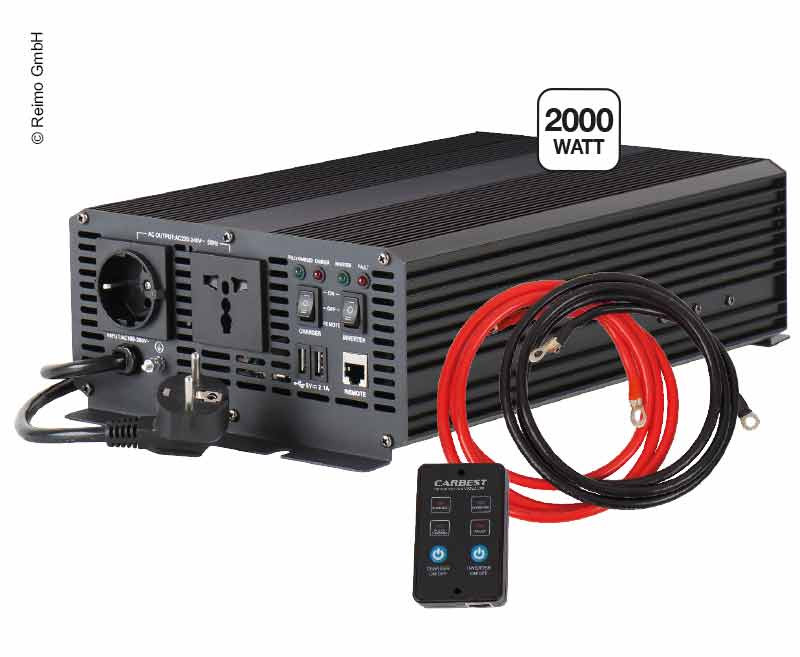 CARBEST Sinus Power Inverter mit Netzvorrangschaltung 2000W/15A, Wechselrichter/Ladegerät