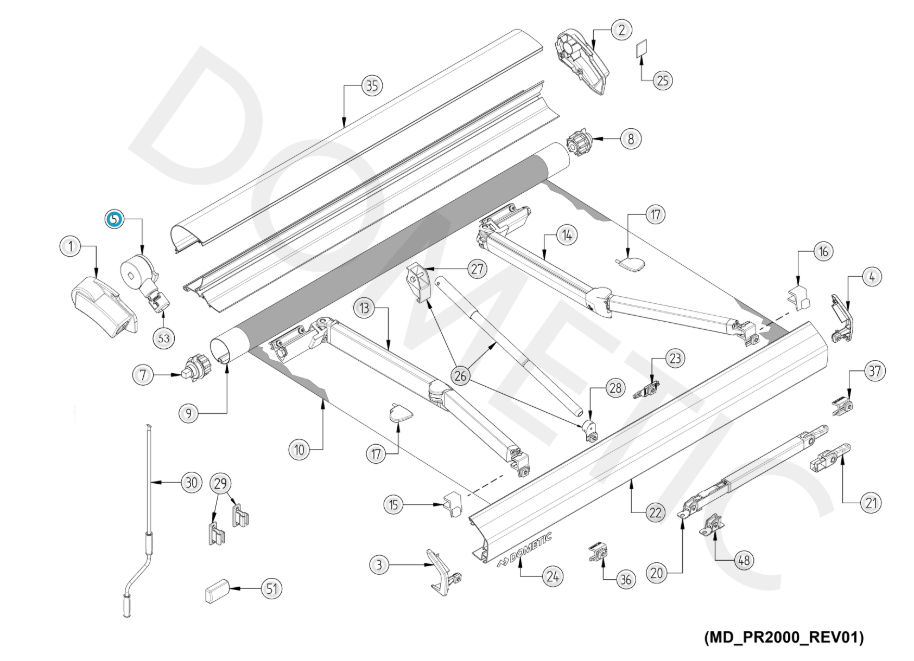Turning mechanism for DOMETIC PR2000 awning