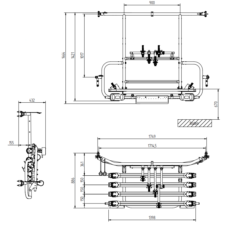 Bike Rack EUROCARRY Adventure 4 bikes for Ducato, Boxer, Jumper