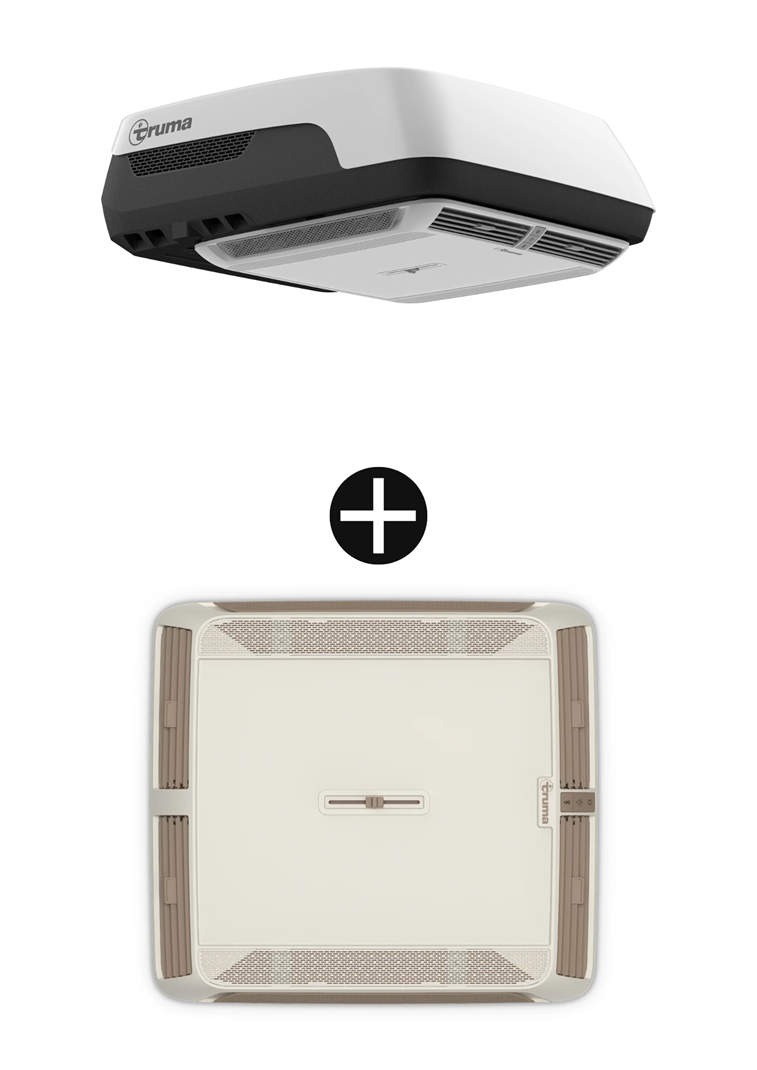 Aventa Compact Plus 2.ª generación. Unidad exterior en blanco/negro + difusor Premium en color Cappuccino/Stone.