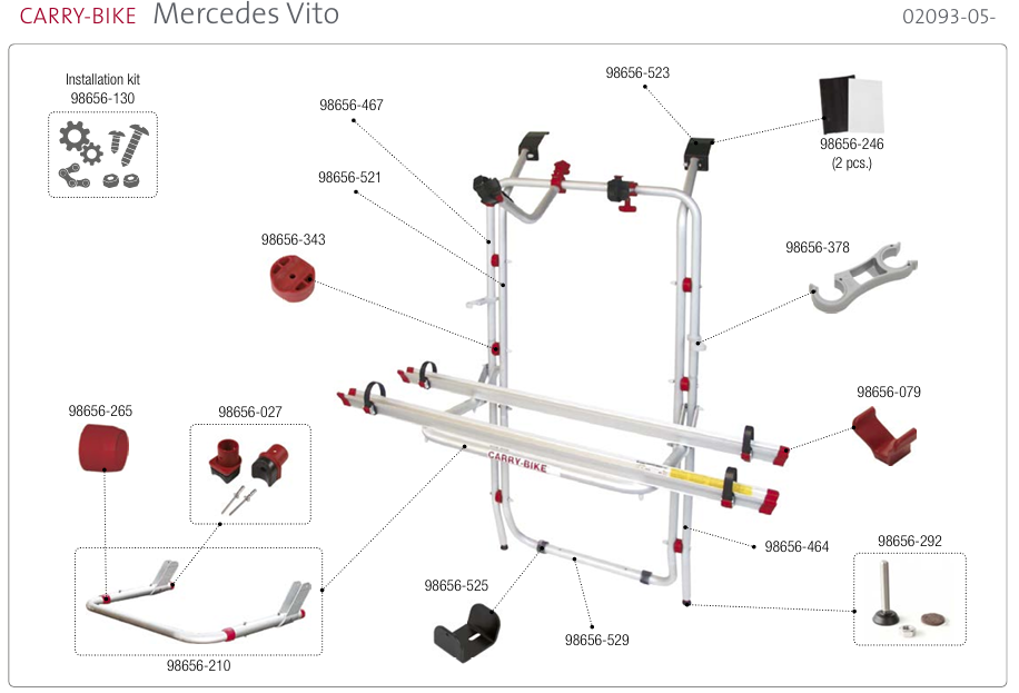 FIAMMA Mercedes Vito bicycle rack spare parts (02093-05-) B-STOCK