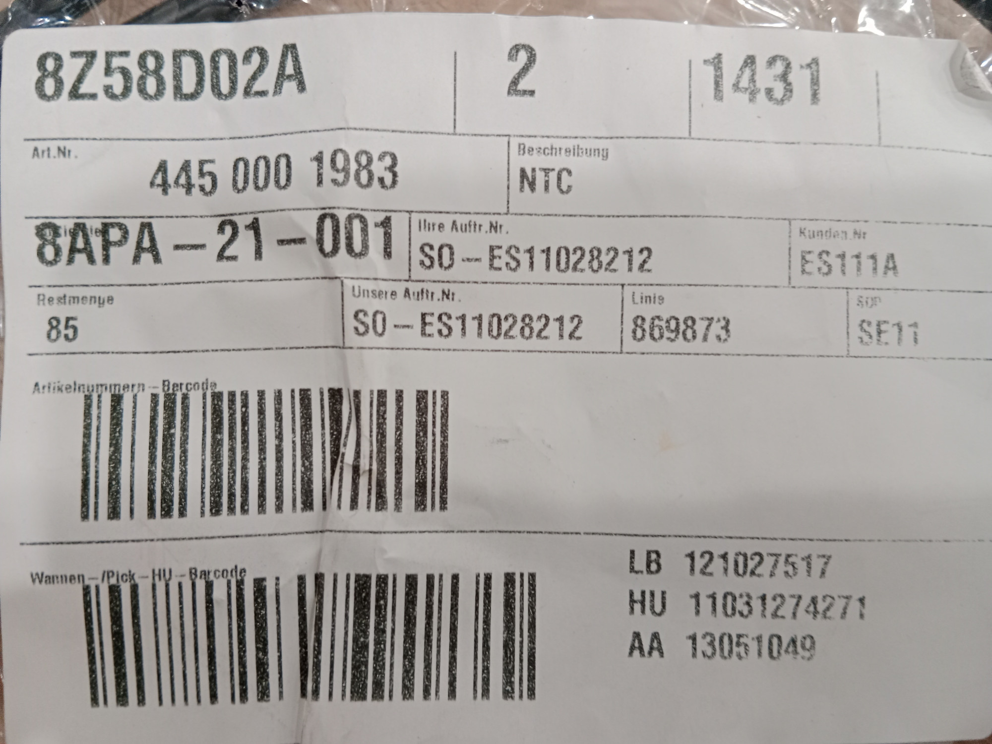 Temperature probe 1000mm, DOMETIC NTC CF-CFX-MCF
