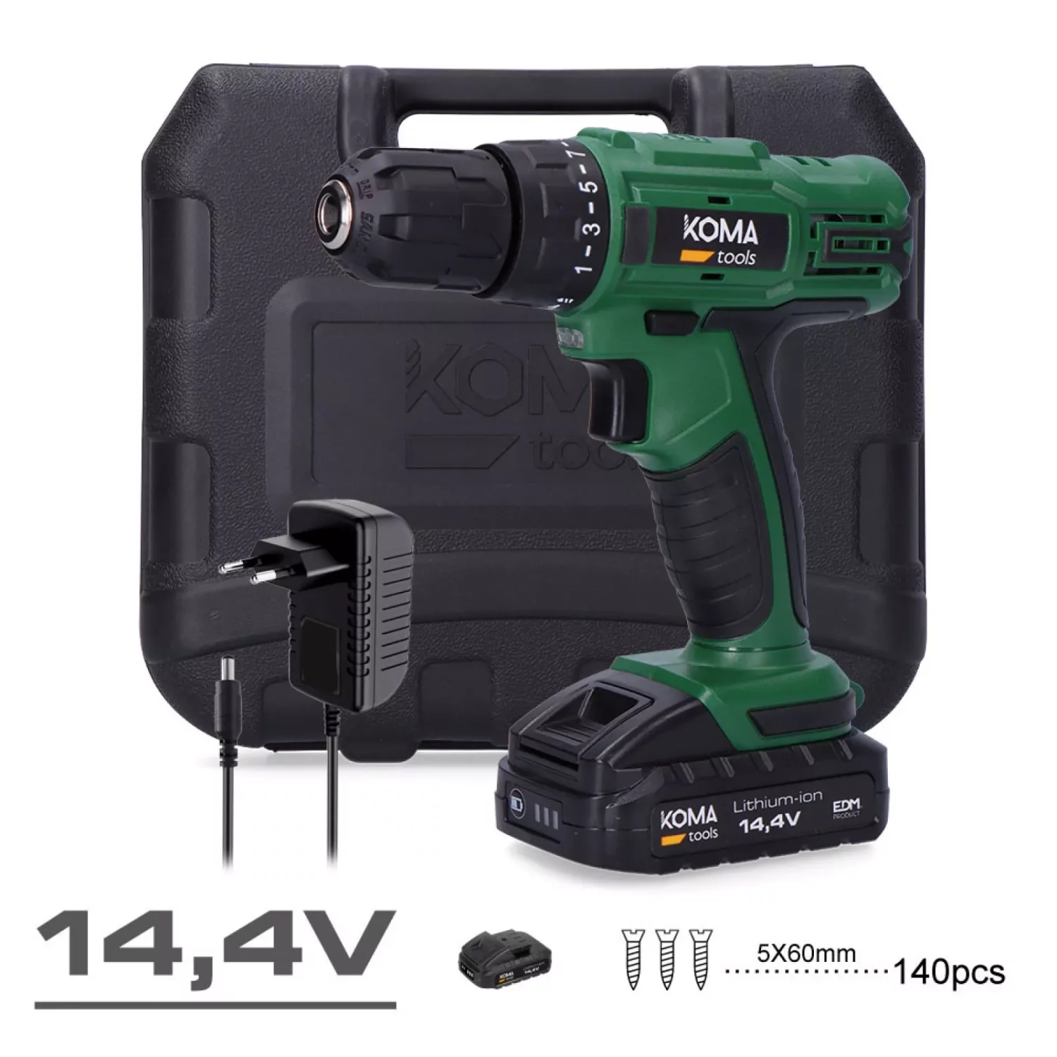 14.4 V drill with 1500 mAh battery and charger