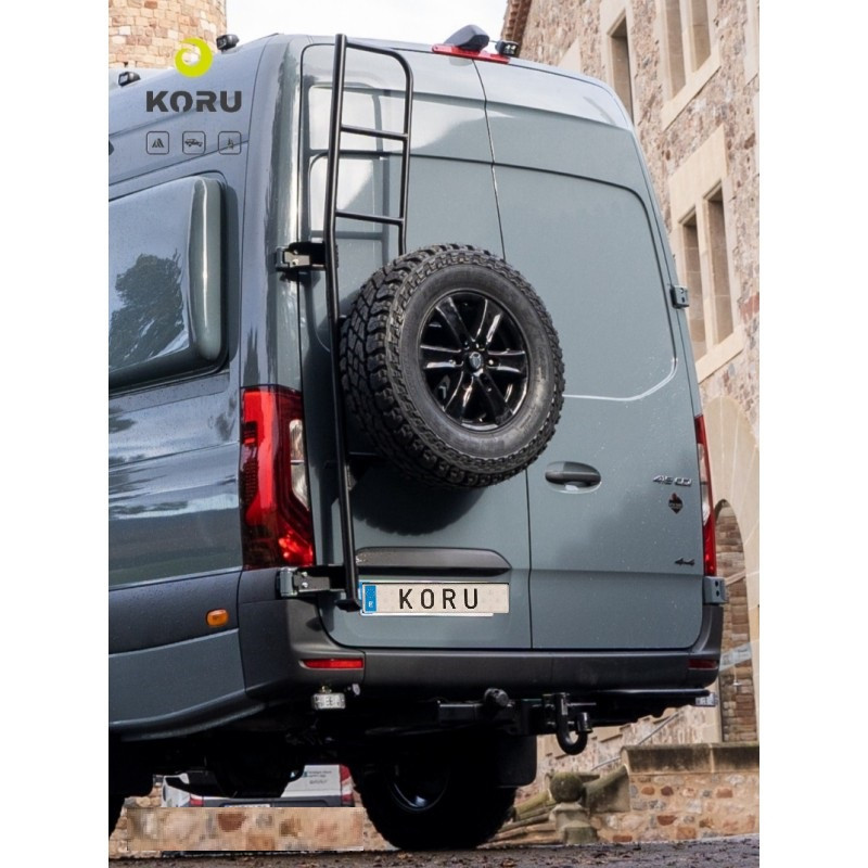 Soporte de rueda graduable KORU  Bisagras 180º aluminio + escalera, Mercedes Sprinter 907
