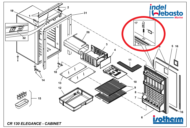 Kit compet poignée porte WEBASTO CR49/65/85/130 ELEGANCE