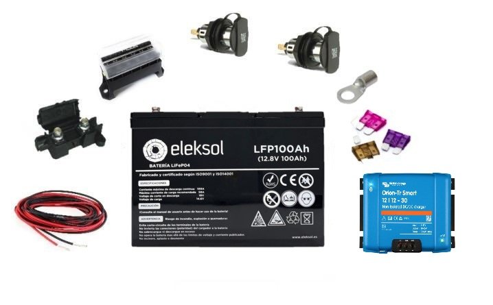 Kit d’installation ELEKSOL 100Ah LITHIUM BMS/Bluetooth avec Booster VICTRON ORION 30Ah