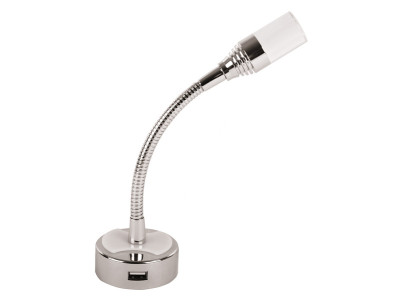 Llum LED per a lectura 12V/1W braç flexible amb USB + interruptor