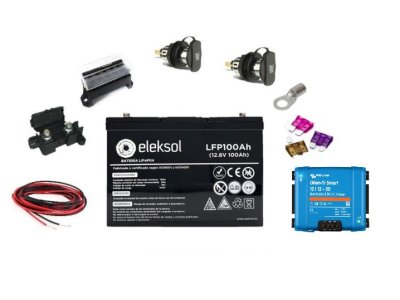 Kit d’installation ELEKSOL 100Ah LITHIUM BMS/Bluetooth avec Booster VICTRON ORION 30Ah